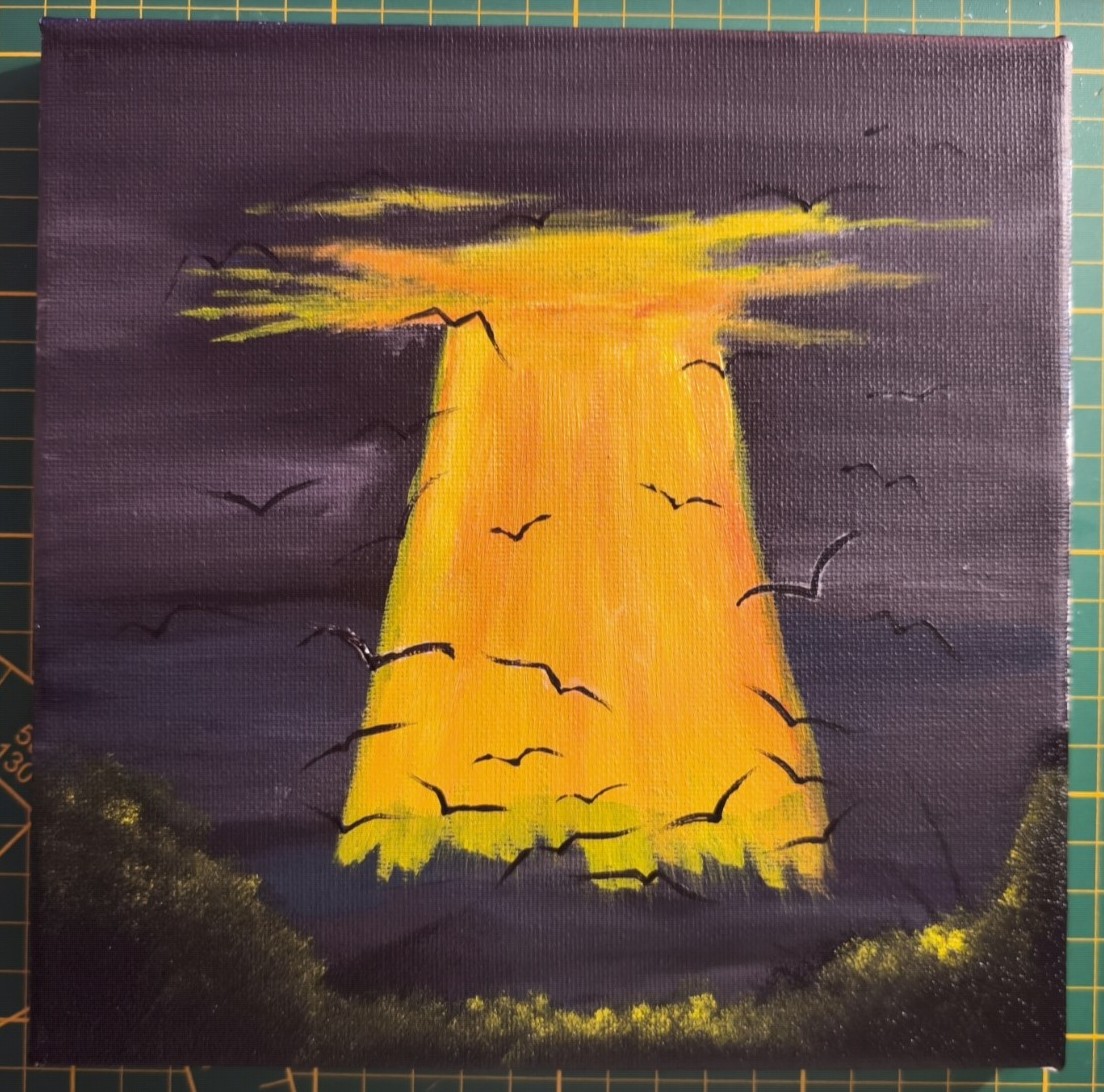 Chvíle, kdy se tma musí sklonit před silou světla. Je to připomínka, že i v nejhlubší noci existuje místo, kudy proudí čistá energie vesmíru. Obraz pro ty, kteří hledají svůj vlastní směr a nebojí se vzlétnout vstříc neznámu. (Rozměry na vyžádání)